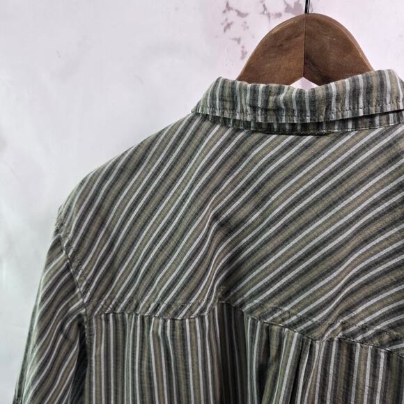 REI Shirt Mens Large Brown Striped Button Up Short Sleeve Vintage Cotton - Picture 6 of 9